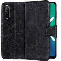 Pattintható tok a Sony Xperia 10 III, Split Leather Wallet, fekete