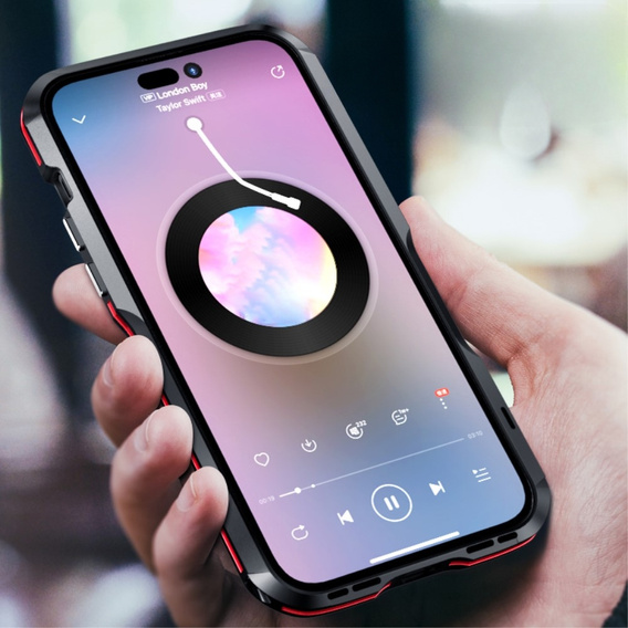 Teletok LUPHIE iPhone 14 Pro-hoz, Armor Bumper, fekete / piros