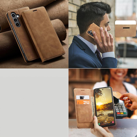 Telefontok a Samsung Galaxy A55, ERBORD Vintage, barna + üveg a képernyőhöz