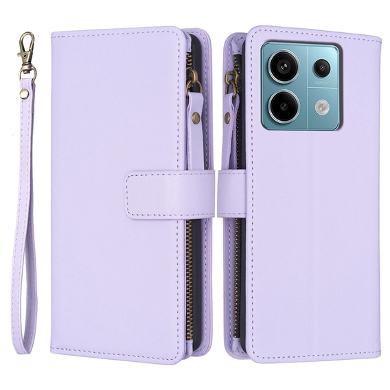 Pattintható tok a Xiaomi Redmi Note 13 Pro 4G / Xiaomi Redmi Note 14S / Xiaomi Poco M6 Pro 4G, Wallet Zipper Pocket, lila