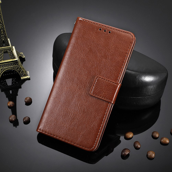 Pattintható tok a T Phone 3 5G, Crazy Horse Wallet, barna