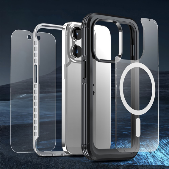 Tok iPhone 15, páncélozott teljes védelem 360° MagSafe, képernyőüveg, fekete
