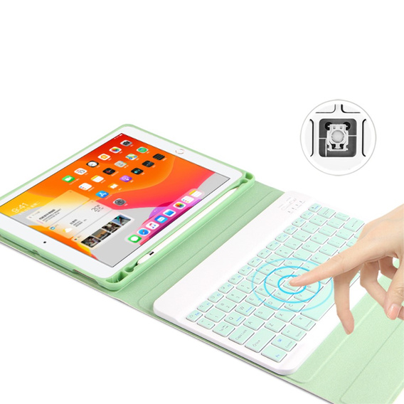Tok + billentyűzet iPad 10.2 7/8/9 gen 2019/2020/2021, Keyboard Cover Pen Slot, zöld