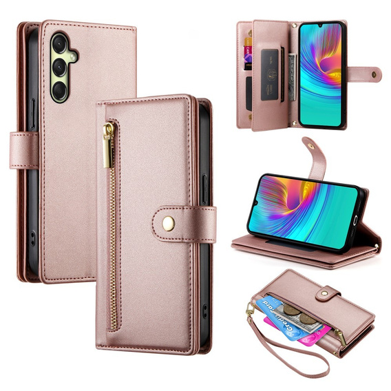 Pattintható tok a Samsung Galaxy A36 5G, Wallet Zipper Pocket, rózsaszín
