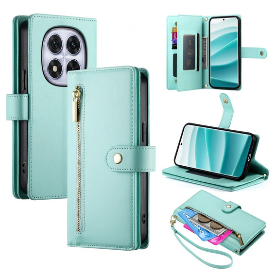 Pattintható tok a Xiaomi Redmi Note 14 Pro 5G / Poco X7 5G, Wallet Zipper Pocket, zöld