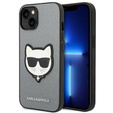 Karl Lagerfeld Telefontok a iPhone 14 Plus, Saffiano Choupette Head Patch, ezüst