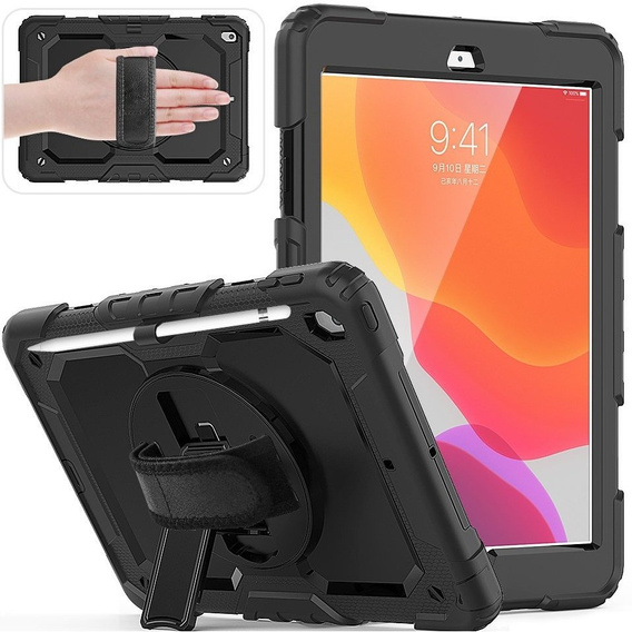 Páncélozott tok iPad 10.2" 2021/2020/2019 (9/8/7 gen.) iPad Pro 12.9 1, védő 360, hely a tollnak, fekete