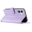 Flap tok iPhone 16, Rhombus Crossbody Leather, lila