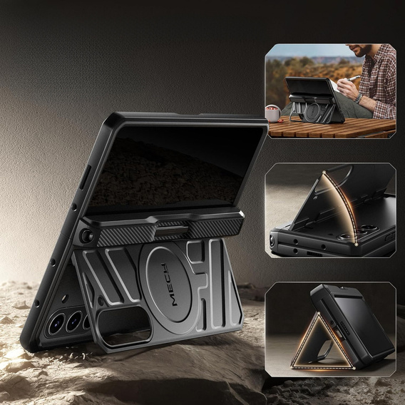 Páncélozott tok Samsung Galaxy S24 Ultra, TONGATE MECH sorozat gyűrűvel, fekete
