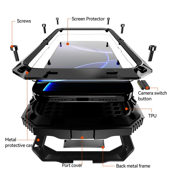 R-JUST tok állvánnyal és beépített üveggel iPhone 17 Pro Max készülékhez