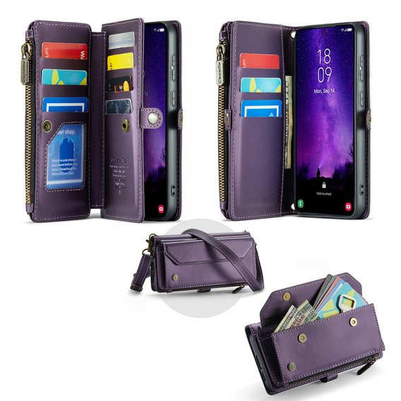 Tok CASEME Samsung Galaxy S25 FE, RFID Leather Wallet, vállpánttal, lila