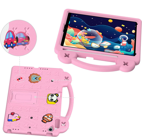 Gyermek tok iPad 10.2" 2021/2020/2019 (9/8/7 gen.) / Air 10.5" 2019 (3 gen.), Cute Patterns, állvánnyal, rózsaszín