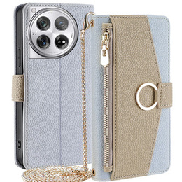 Flip tok OnePlus 12 5G, Wallet Zipper Pocket, tükörrel, kék