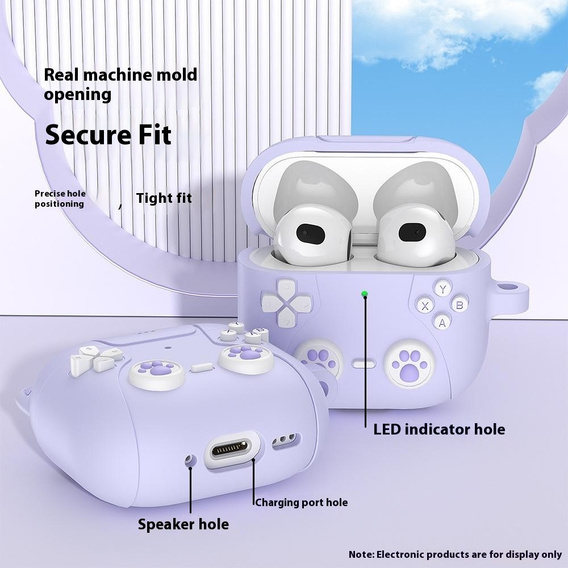 Szilikon tok macskamancs motívummal és kulcstartóval Apple AirPods Pro 3 készülékhez