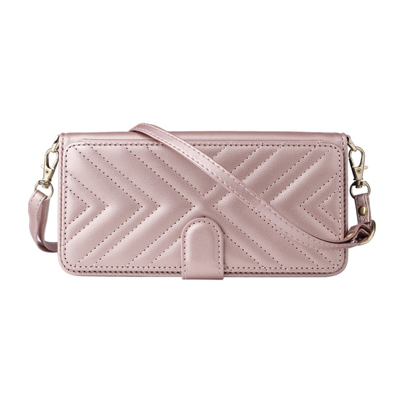 Tok patenttal a Xiaomi Poco F7 Pro-hez, Crossbody Leather Wallet, rózsaszín