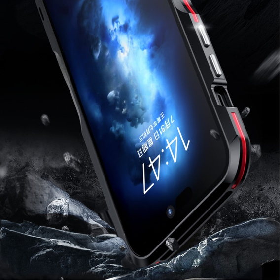 Teletok LUPHIE iPhone 14 Pro-hoz, Armor Bumper, fekete / piros