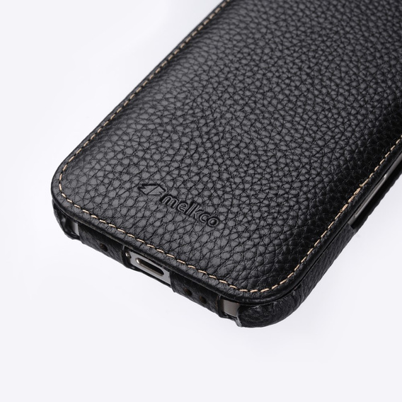 MELKCO flip tok iPhone 16-hoz, bőr, flip, fekete