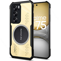 Tok Realme 14X / Realme C75, mágneses lemezzel, átlátszó / fekete