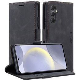 Telefontok a Samsung Galaxy S24+ Plus, ERBORD Vintage, pénztárca patenttal, fekete