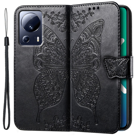 Pattintható tok a Xiaomi 13 Lite, Butterfly, fekete