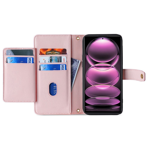 Pattintható tok a Xiaomi 13T / 13T Pro / Redmi K60 Ultra Wallet Zipper Pocket, Wallet Zipper Pocket, rózsaszín