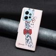 Pattintható tok a Xiaomi Redmi Note 12 4G, Wallet, giraffe, rózsaszín