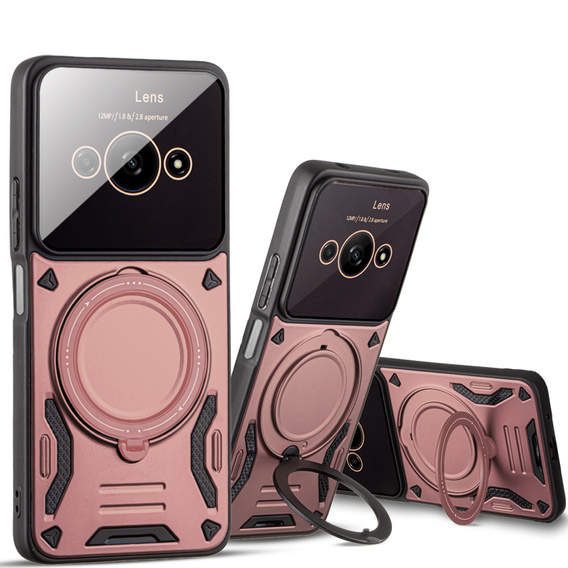 Páncélozott tok a Xiaomi Redmi A3 készülékhez, Magnetic Ring, rózsaszín