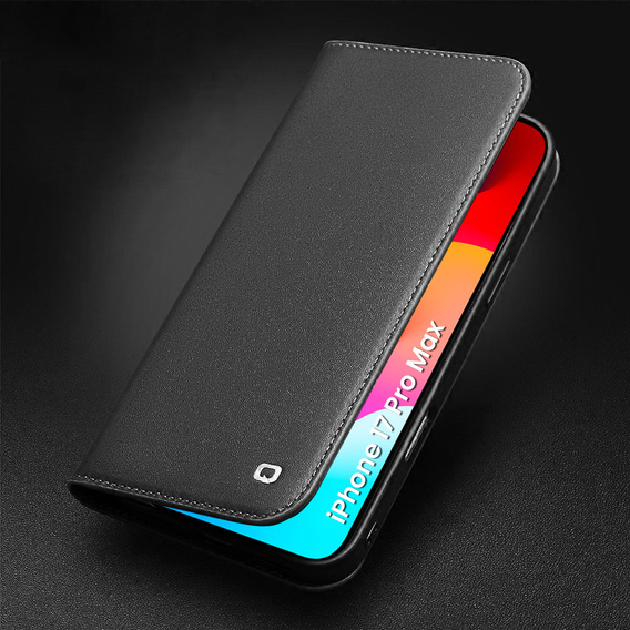 QIALINO bőr pénztárca flip tok iPhone 17 Pro Max készülékhez - fekete