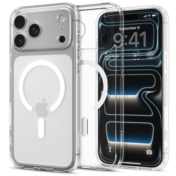 Spigen Ultra Hybrid MagSafe tok iPhone 17 Pro készülékhez, átlátszó / fehér