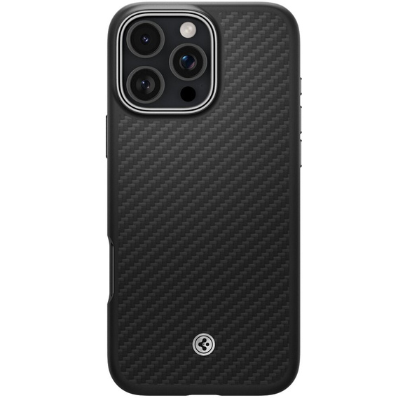 Spigen tok iPhone 16 Pro készülékhez, Enzo Aramid MagSafe, szénfekete / ezüst + 9H edzett üveg