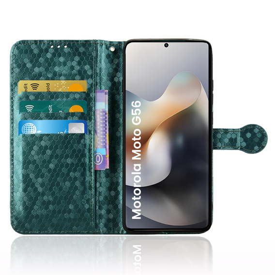 Flap tok Motorola Moto G56 5G, Wallet Rhombus, zöld