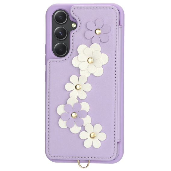 Tok Samsung Galaxy A55 5G, Leather Flower Card Slot, lila