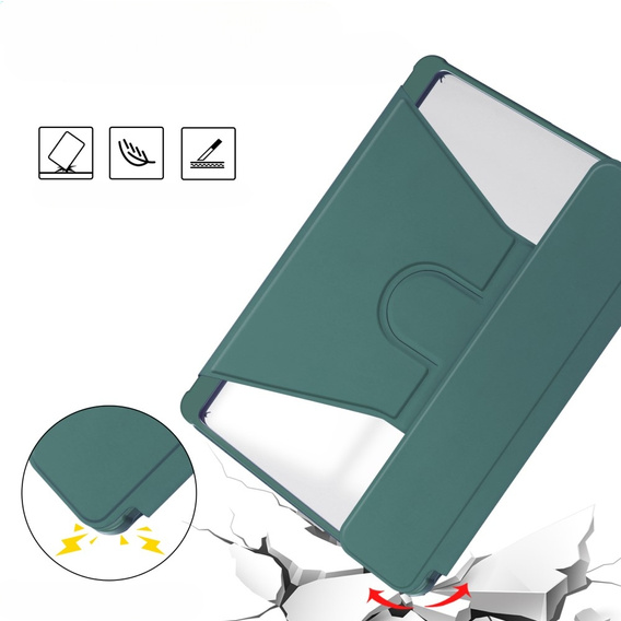 Billentyűzet tok Samsung Galaxy Tab S9, Rotary 360° Leather, sötétzöld