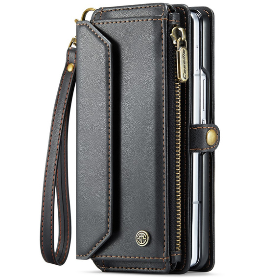 Tok CASEME Samsung Galaxy Z Fold6 5G, RFID Leather Wallet, vállpánttal, fekete