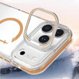 Tok iPhone 17 Pro Max készülékhez, MagSafe, állvánnyal, átlátszó, arany betétekkel
