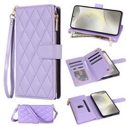 Flap tok Samsung Galaxy S25 Edge, Rhombus Crossbody Leather, lila