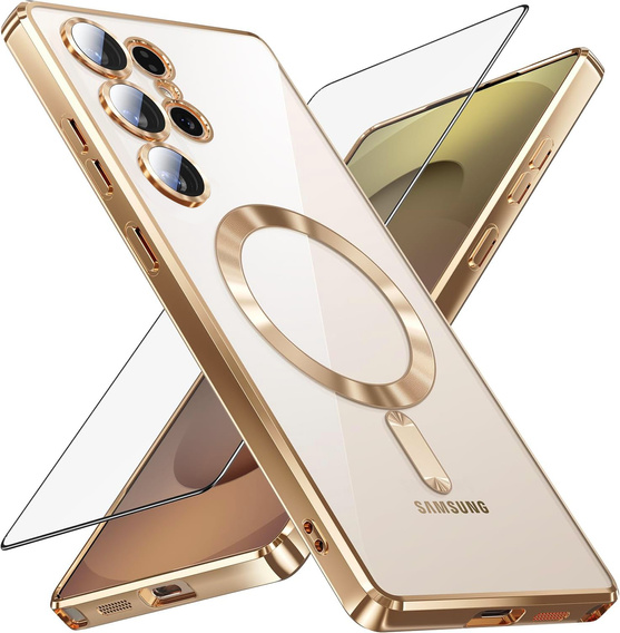 Tok Samsung Galaxy S25 Ultra-hoz, Electro MagSafe, arany + üveg a képernyőhöz