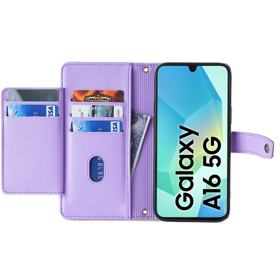 Pattintható tok a Samsung Galaxy A16, Wallet Zipper Pocket, lila