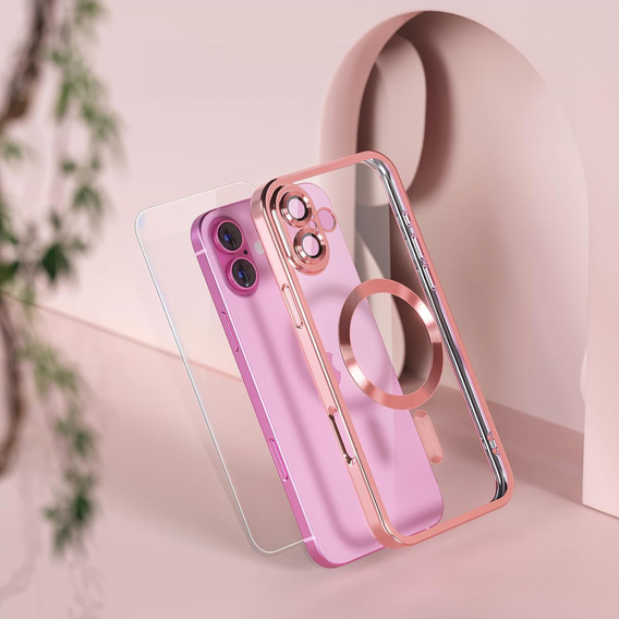 Tok iPhone 16 Plus-hoz, Electro MagSafe, rózsaszín + üveg a képernyőhöz