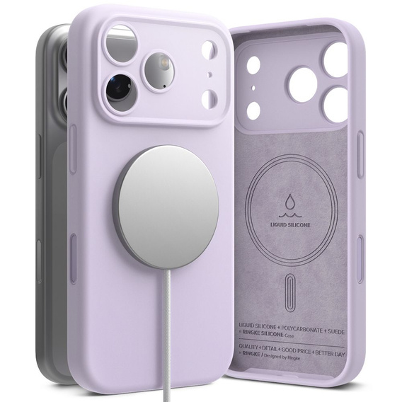 Ringke tok iPhone 17 Pro Max készülékhez, szilikon mágneses MagSafe, világos lila