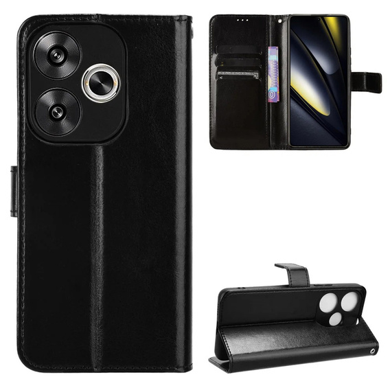 Pattintható tok a Xiaomi Poco F6, Crazy Horse Wallet, fekete
