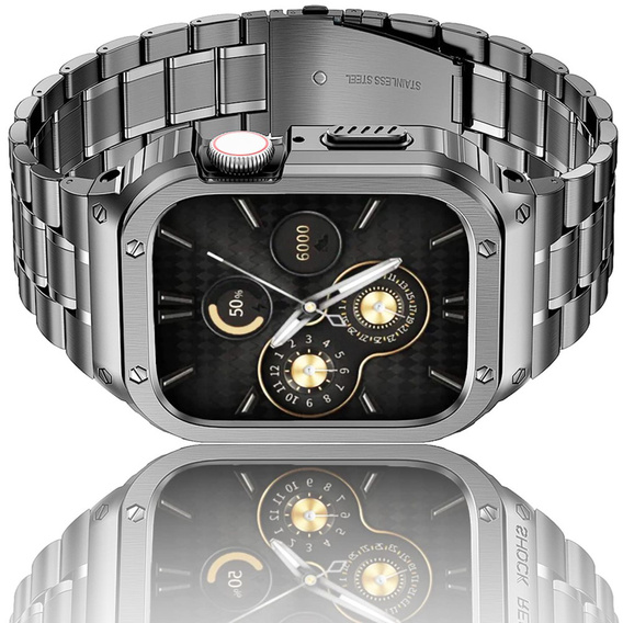 Acél karkötő tokkal Apple Watch 7/8/9 45MM, szürke