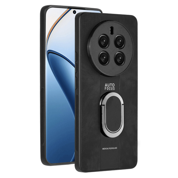 Tok Realme 12 Pro 5G / 12 Pro+ 5G, Leather Kickstand Ring, fekete