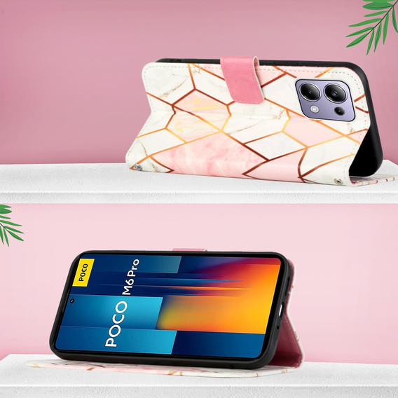 Pattintható tok a Xiaomi Redmi Note 13 Pro 4G / Xiaomi Redmi Note 14S / Xiaomi Poco M6 Pro 4G, Wallet, Marble rózsaszín