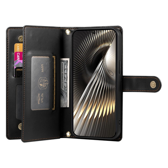 Pattintható tok a Xiaomi Poco X7 Pro 5G, Wallet Zipper Pocket, fekete