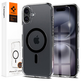 MagSafe Spigen tok iPhone 16 Plus, Ultra Hybrid, átlátszó / fekete + 9H edzett üveg