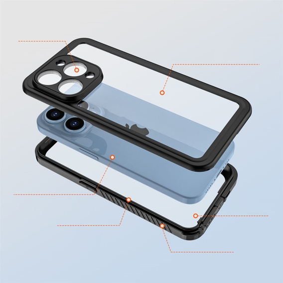 IP68 vízálló tok a iPhone 15 Pro, fekete