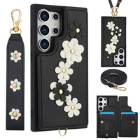 Tok Samsung Galaxy S25 Ultra, Leather Flower Card Slot, fekete