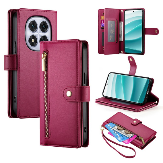 Pattintható tok a Xiaomi Redmi Note 14 Pro 5G / Poco X7 5G, Wallet Zipper Pocket, piros