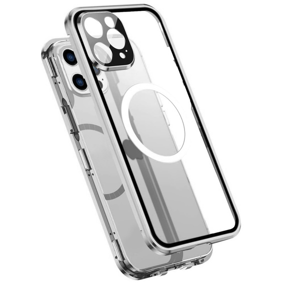 Magnetic Dual Glass MagSafe tok iPhone 14 Pro, ezüst